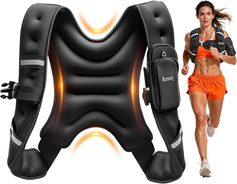 RenoJ Weighted Vest for Women Men: 6lb/8lb/10lb/12lb/16lb/20lb Weight Training Vest for Workout, Running, Walking, Exercise, Weight Loss, Weight Lifting - With Reflective Strips and Storage Pocket - Image 1